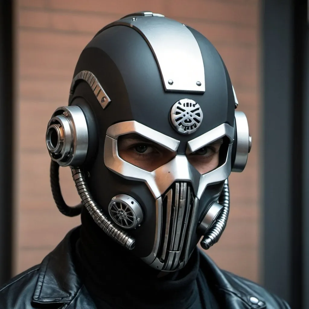 Prompt: Gangster face helmet mask creative custom Cyber punk The perfect man 