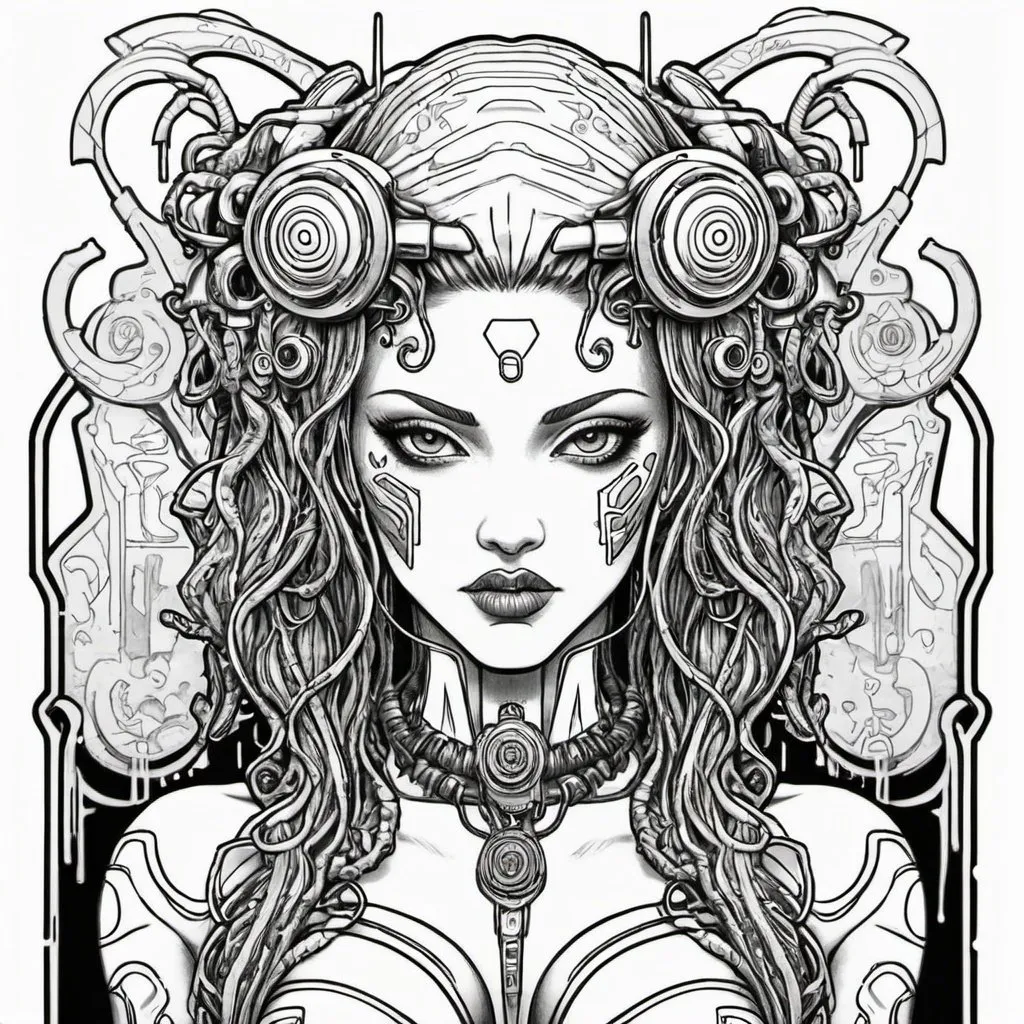 Prompt: Coloring page Sedusa Adornment graffiti art print cyberpunk 
