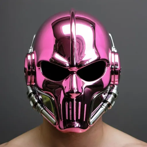 Prompt: Gangsterpink chrome face helmet mask creative custom Cyber punk The perfect man 