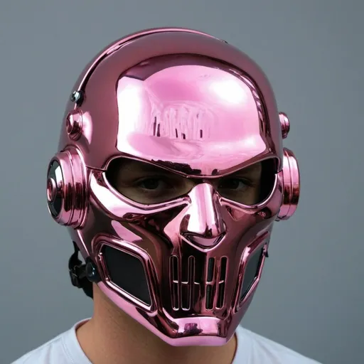 Prompt: Gangsterpink chrome face helmet mask creative custom Cyber punk The perfect man 