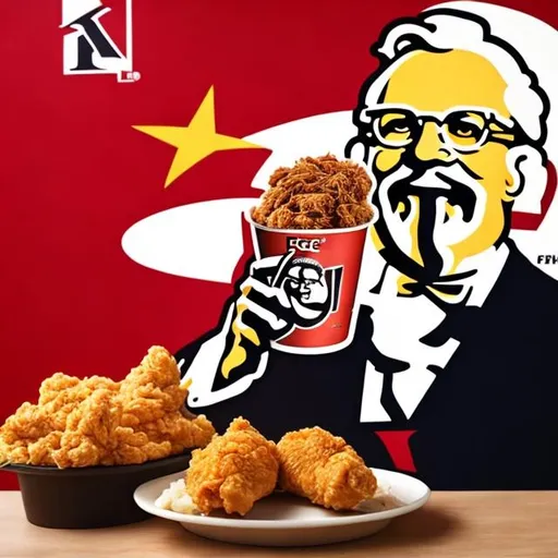 Prompt: a chicken eating kfc
