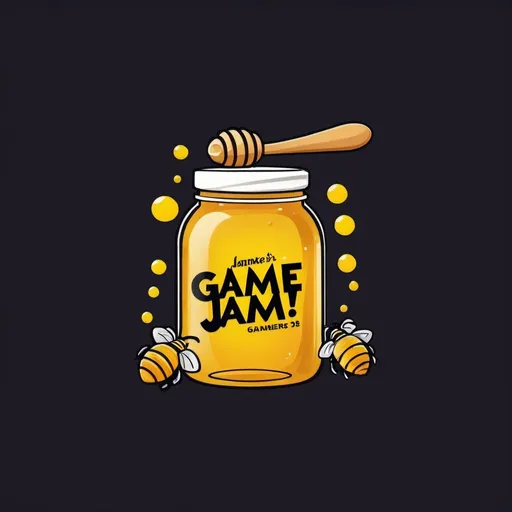 Prompt: Could you create a logo featuring the word 'JAMAKERS'? It's for an event called 'Game Jam', where participants develop games within 20 hours. We chose 'JAM' to signify the fun and excitement of providing tasty and enjoyable games. The event is organized by the GameMakers club. A honey-like jam jar vibe with a yellow color scheme would be great.