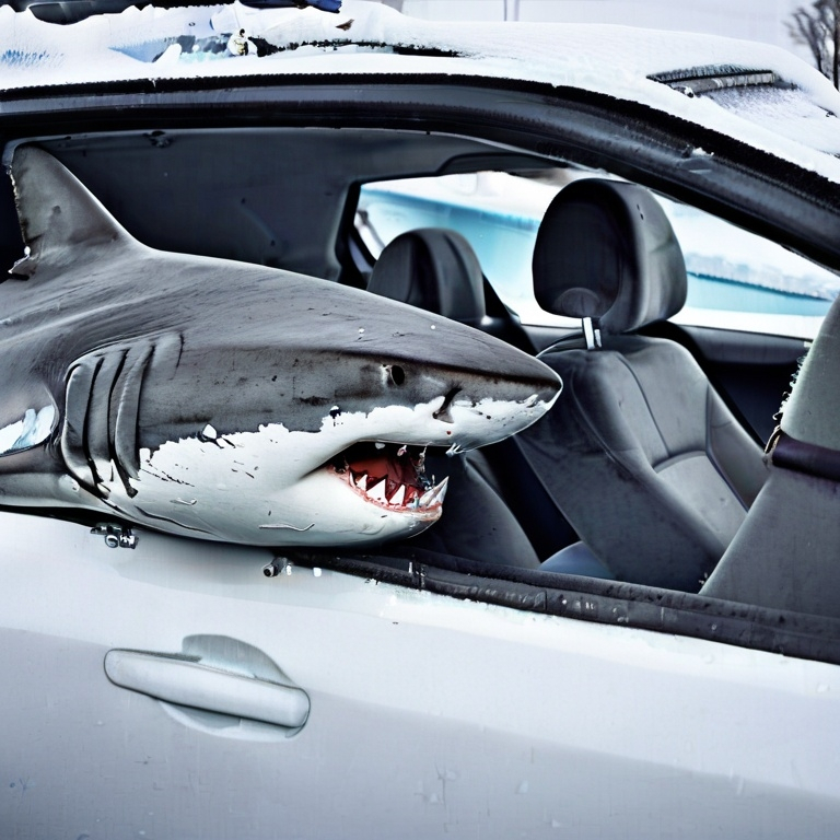 Prompt: shark,car,polar,ice,bitten