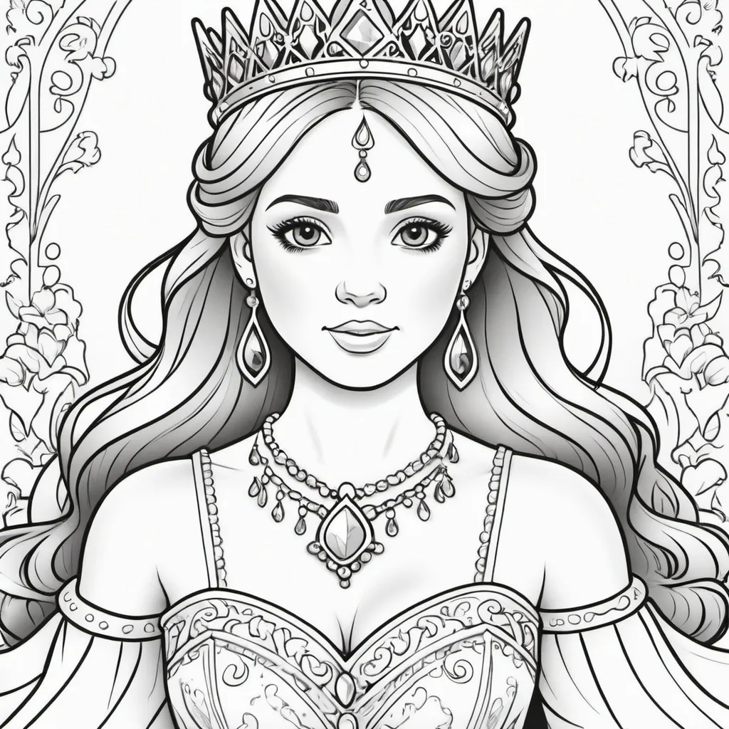 Prompt: black and white coloring pages whith princess
