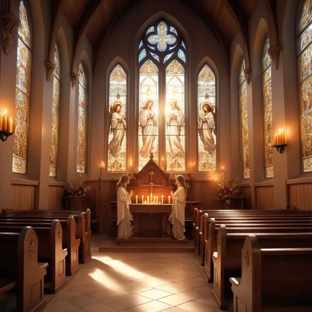 Prompt: Angels praying in the church