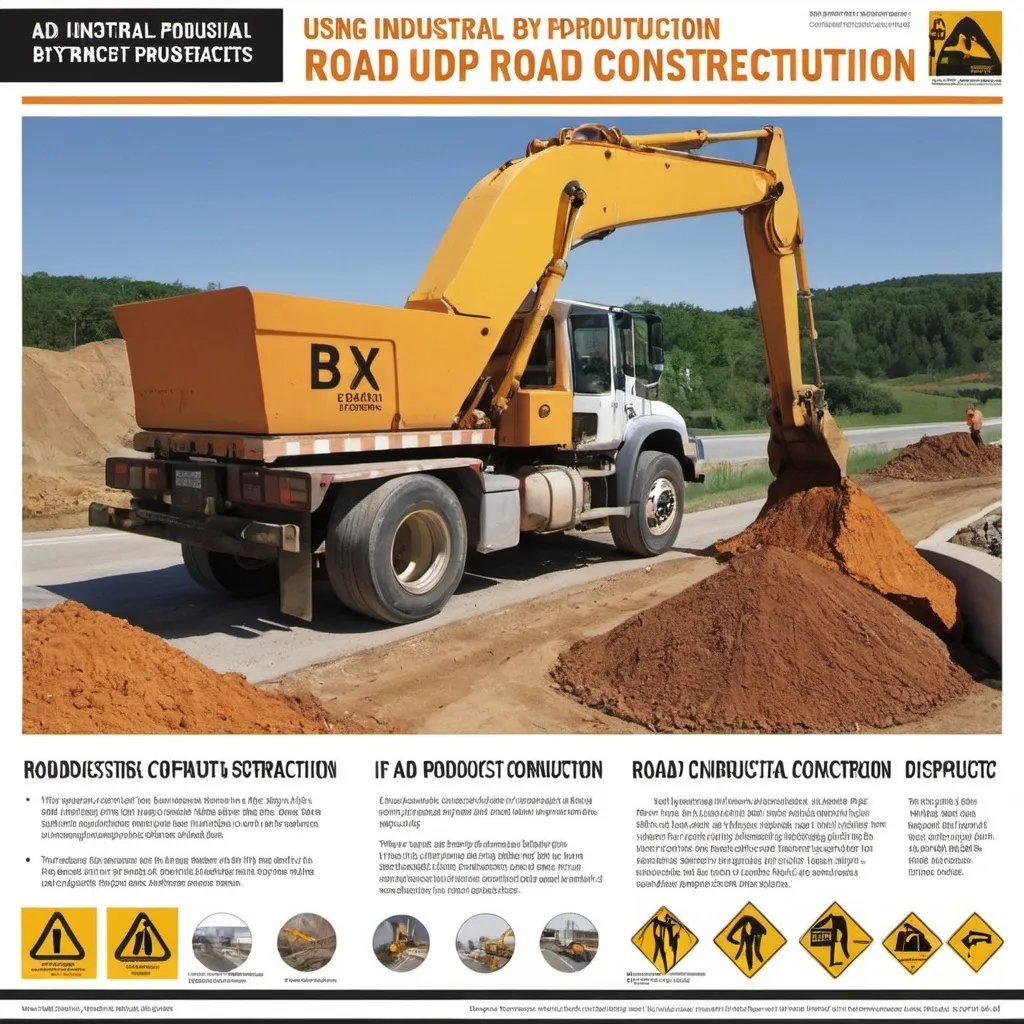 Prompt: A poster on using industrial byproducts for road construction. 