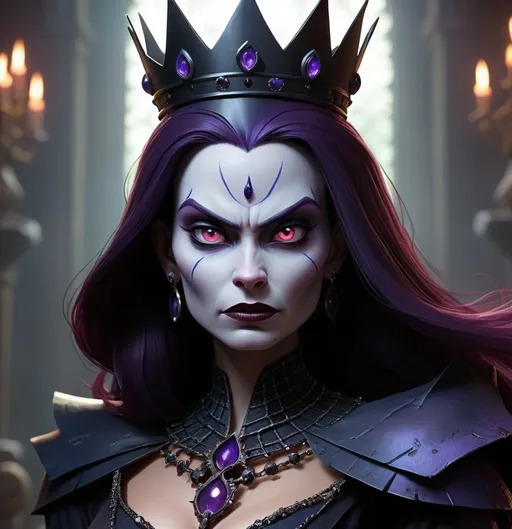 Prompt: The Dark Queen, ruler of the realm of shadows, exudes an aura of mystique and terror. Her dominion is one of unrelenting power, where the weak are devoured and the strong are forged in the crucible of her ambition. The Queen is the ruler of the digital realm.