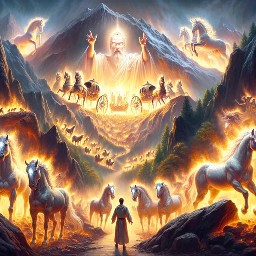 Prompt: And Elisha prayed, and said, Lord, I pray thee, open his eyes, that he may see. And the Lord opened the eyes of the young man; and he saw: and, behold, the mountain was full of horses and chariots of fire round about Elisha.