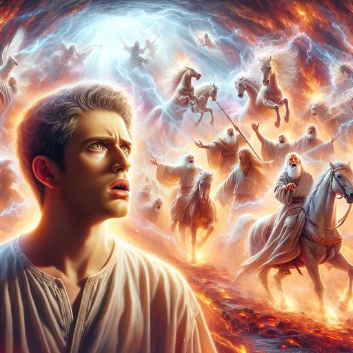 Prompt: And Elisha prayed, and said, Lord, I pray thee, open his eyes, that he may see. And the Lord opened the eyes of the young man; and he saw: and, behold, the mountain was full of horses and chariots of fire round about Elisha.