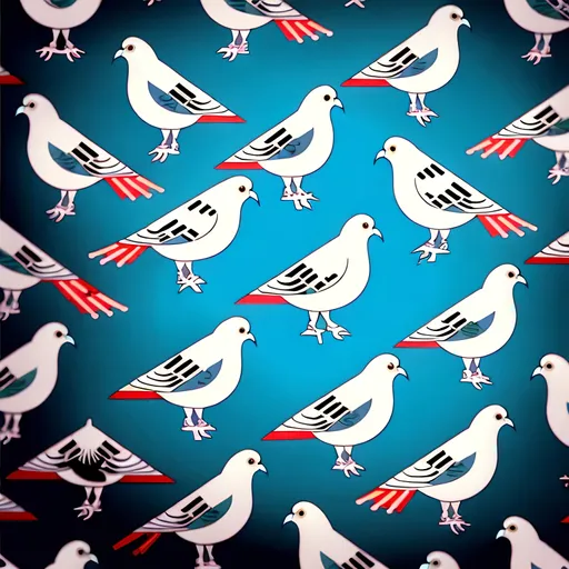 Prompt: cartoon style wrapping paper design of "pigeons playing the game of ping pong". repeating pattern. silly. fun. whimsical. 2-d art. 
