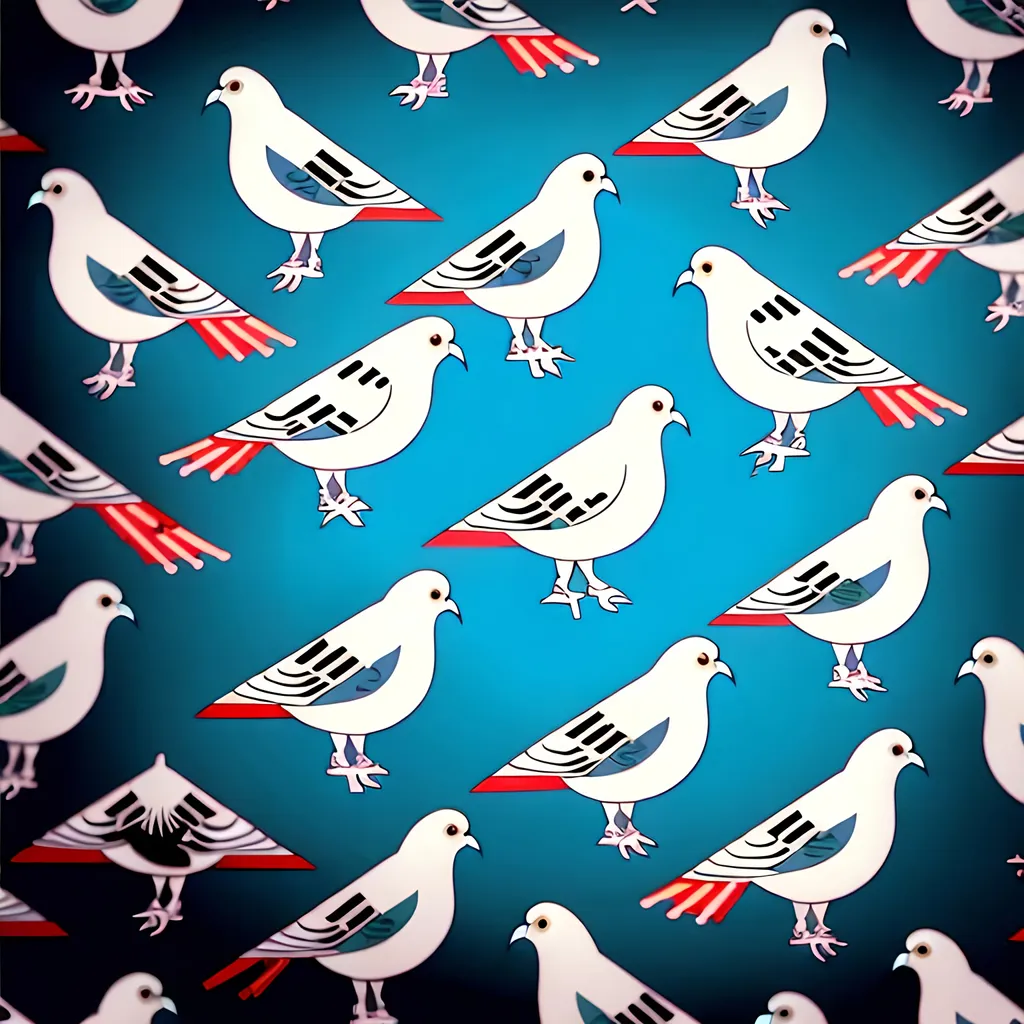 Prompt: cartoon style wrapping paper design of "pigeons playing the game of ping pong". repeating pattern. silly. fun. whimsical. 2-d art. 
