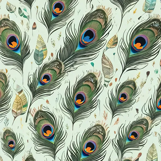 Prompt: Wrapping paper pattern of sloths in front of a peacock feather pattern, colorful and vibrant, high quality, detailed illustration, cute and whimsical style, pastel tones, soft lighting, sloths, peacock feathers, vibrant colors, detailed illustration, whimsical style, cute animals, colorful design, seamless pattern, best quality, highres, pastel tones, soft lighting. the entire background should be peacock feathers with no white sapce.
