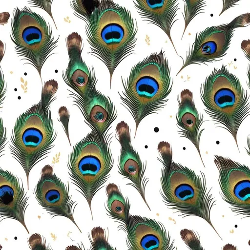 Prompt: Wrapping paper design of playful baby bunnies, vibrant background of peacock feathers, exceptional quality, cute and whimsical, playful bunnies, thick layers of peacock feathers, high detailed pattern, adorable, cute, whimsical.  Important: No parts of image crossing border of canvas.