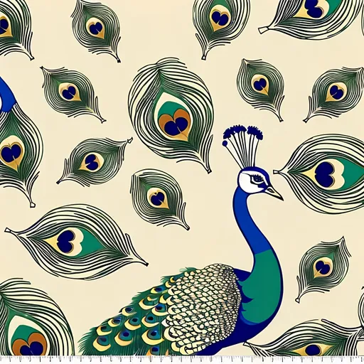 Prompt: repeating pattern in the style of wrapping paper of a strutting peacock, followed by a champagne glass. repeating at least 4 times on the page,. whimsical and fun