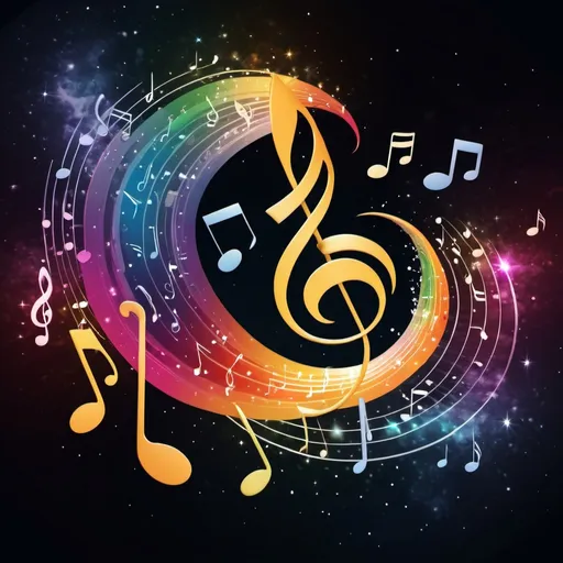 Prompt: Colorful swirl with music notes floating like magical stars