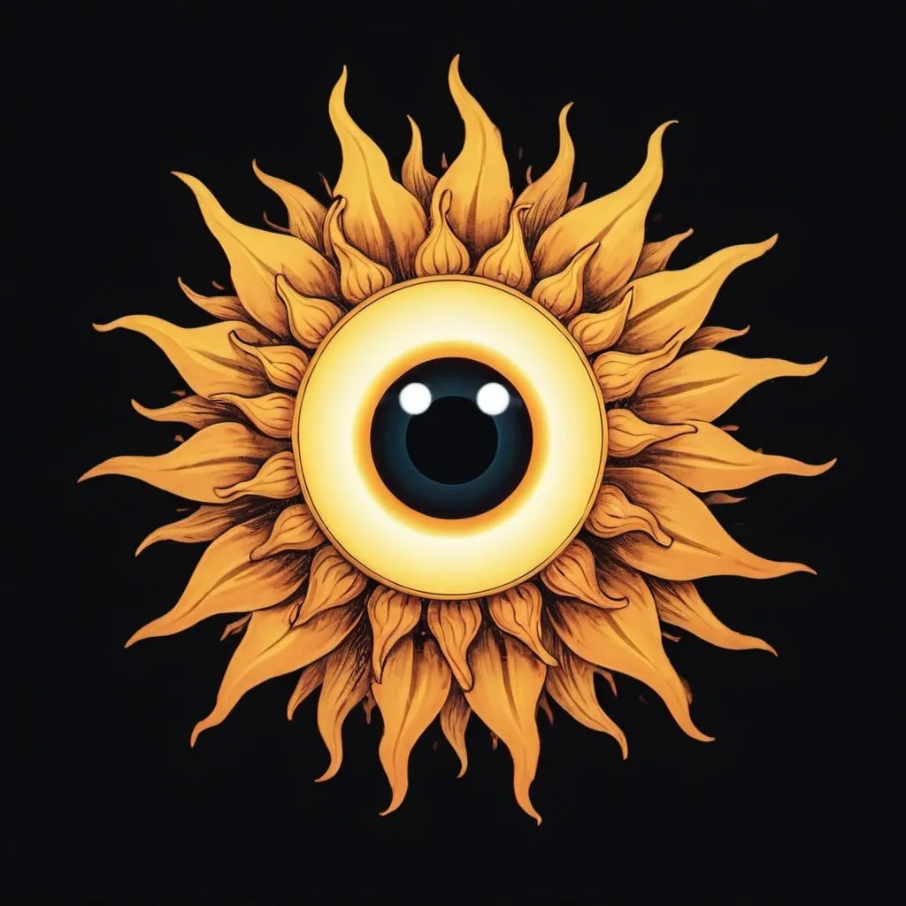 Prompt: A sun with a single eye in the middle of the sun, for a musical project called 'eye of sun' with eurodance aesthetics or techno aesthethics.