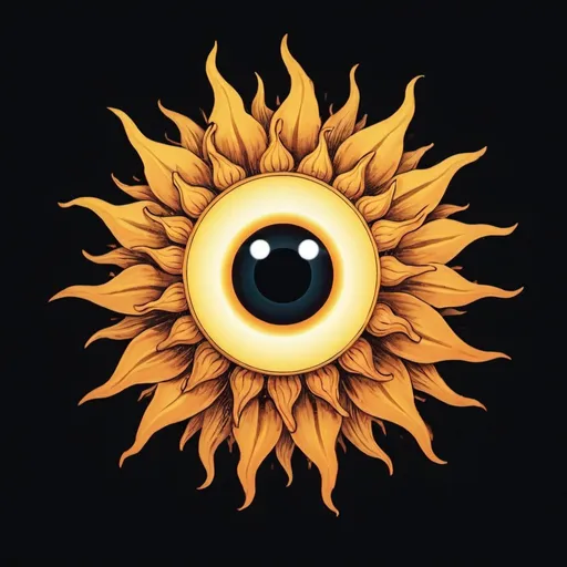 Prompt: A sun with a single eye in the middle of the sun, for a musical project called 'eye of sun' with eurodance aesthetics or techno aesthethics.