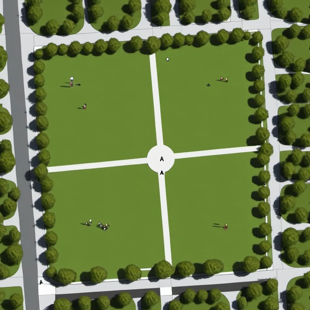 Prompt: create a diagram of the image of the park from above. the area of ​​the park is 2 ha.