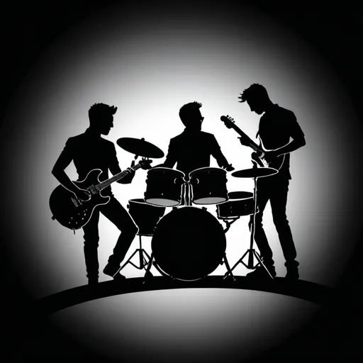 Prompt: logo. silhouette a duo rocking out on the drums and guitar