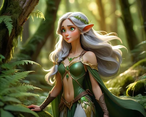 Prompt: Elf ranger in a mystical forest around sunlight