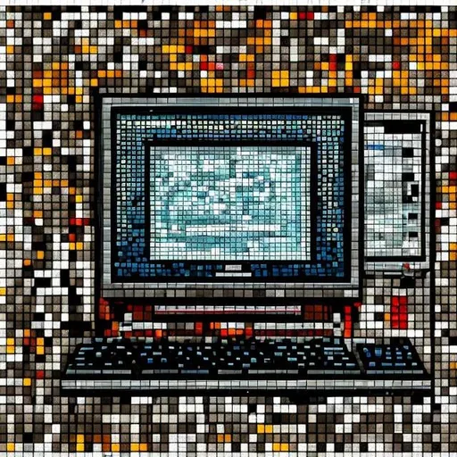 Prompt: a mosaic of a computer. in the style of the french street artist invader 