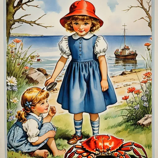 Prompt: a poster for the movie polty and the joc's gone to the grave with children and a crab, Cicely Mary Barker, antipodeans, movie poster, poster art