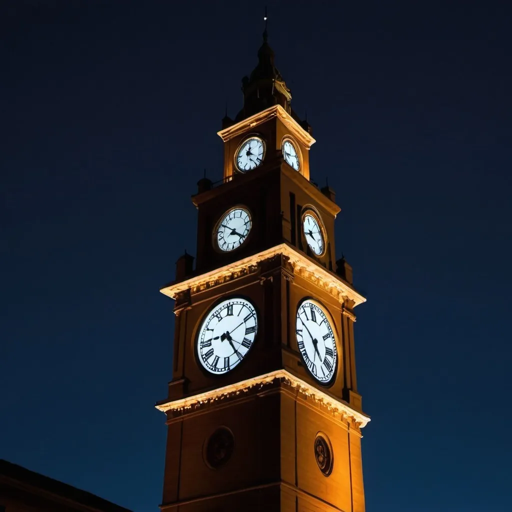 Prompt: generate the image of clock tower showing the beauty of clock tower during darkness
