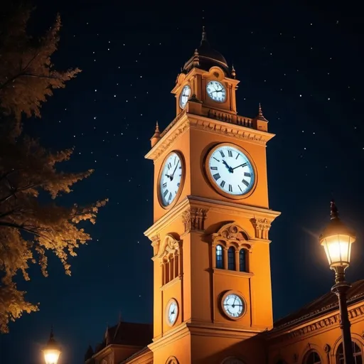 Prompt: generate the image of clock tower showing the beauty of clock tower during darkness
