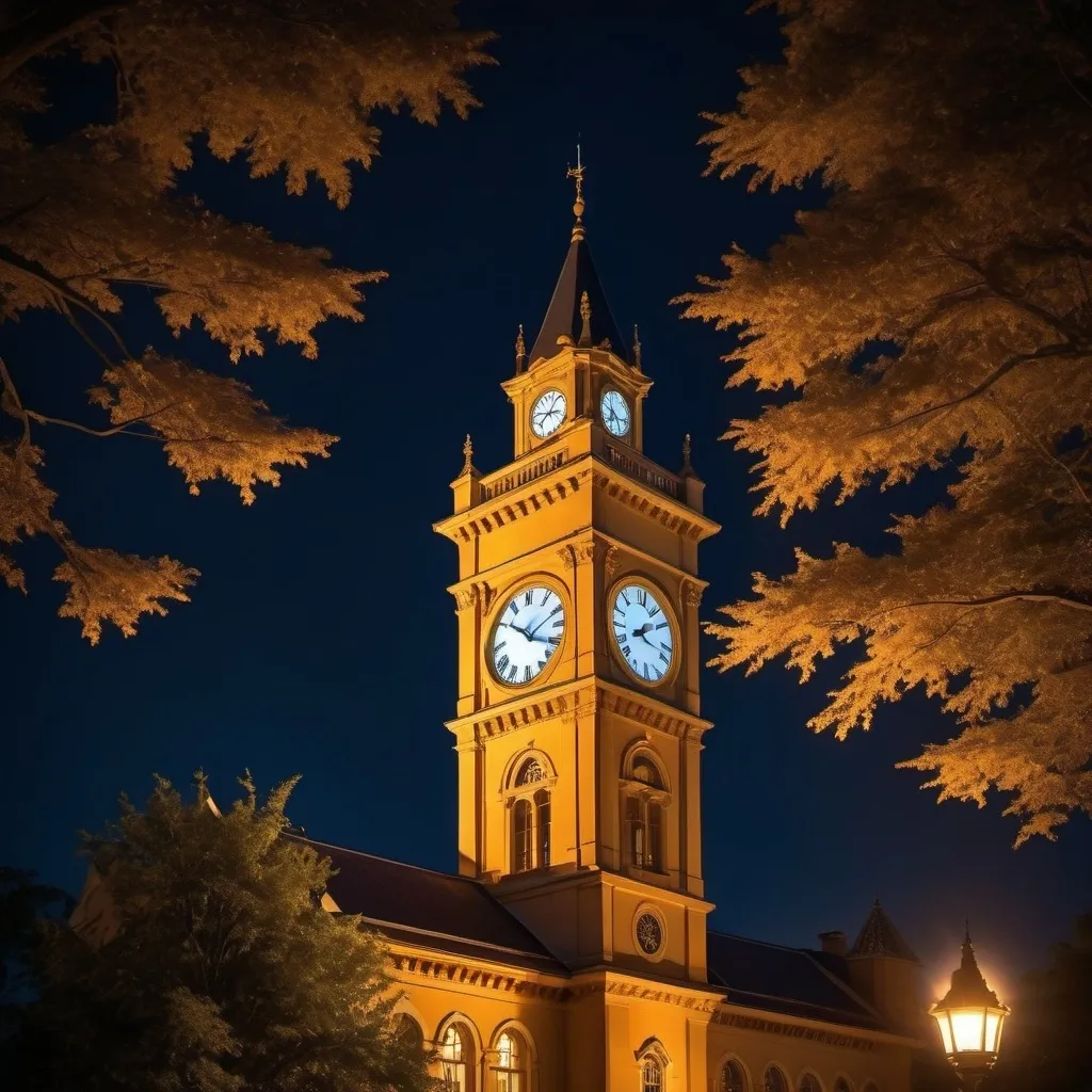 Prompt: generate the image of clock tower showing the beauty of clock tower during darkness

