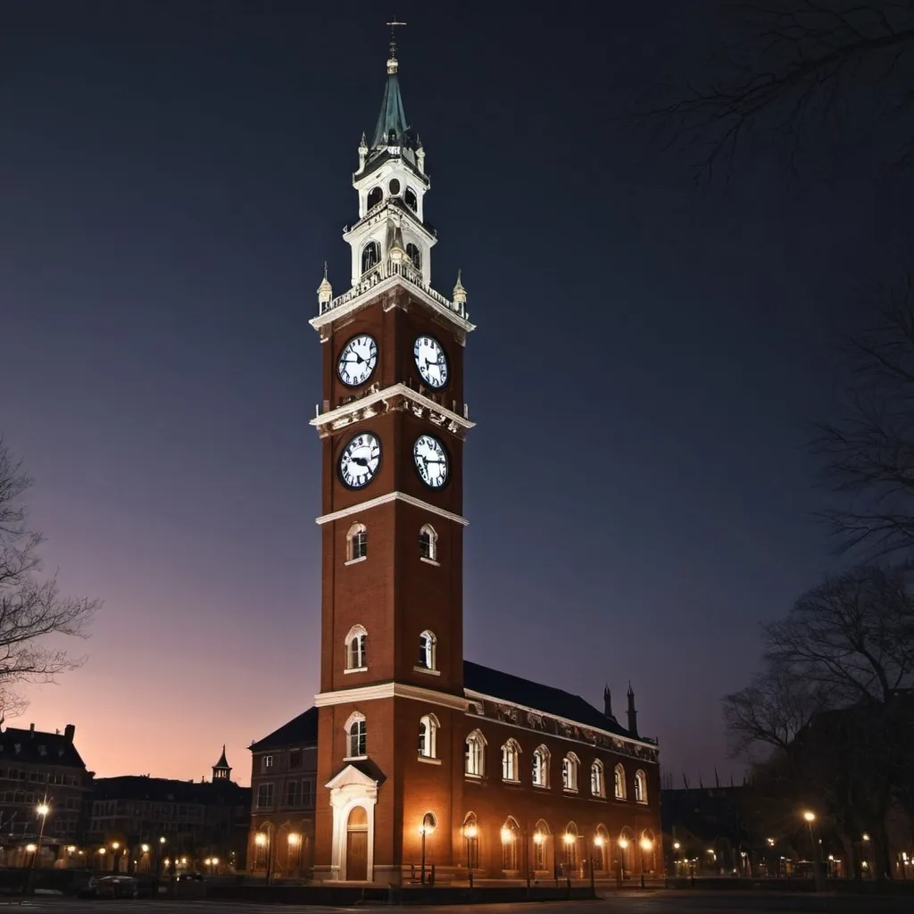 Prompt: generate the image of clock tower showing the beauty of clock tower during darkness

