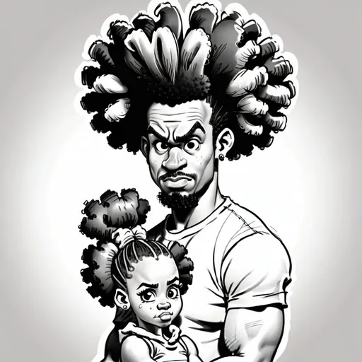 Prompt: strong father with  daughter with afro puffs,