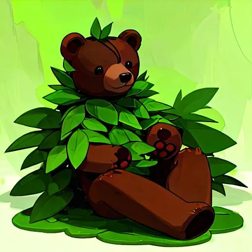 Prompt: Teadybear made of green leaves