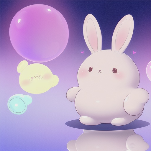 Prompt: Bunblob: The Bunblob is an utterly adorable pet species that resembles a playful blob with enchanting bunny ears. Its body is soft and pliable, with a smooth texture that seems to glisten in the light. It stands on tiny nubs for feet, giving it a whimsical and bouncy appearance. Its large, shiny eyes are round and captivating, reflecting the surrounding space in a mesmerizing manner. The Bunblob's bunny ears are long and floppy, adding a touch of charm to its already lovable presence. With its cute, amorphous form and endearing features, the Bunblob will surely capture the hearts of all who encounter it.