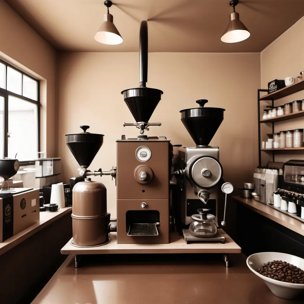 Prompt: ,local coffee roaster, sepia colors, coffee culture, minimalism, communirt