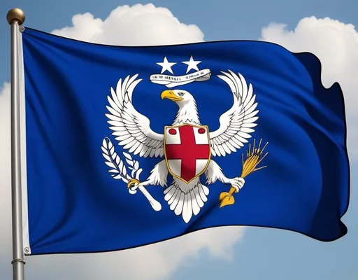 Prompt: A flag with a national symbol that represents house of blue.	
