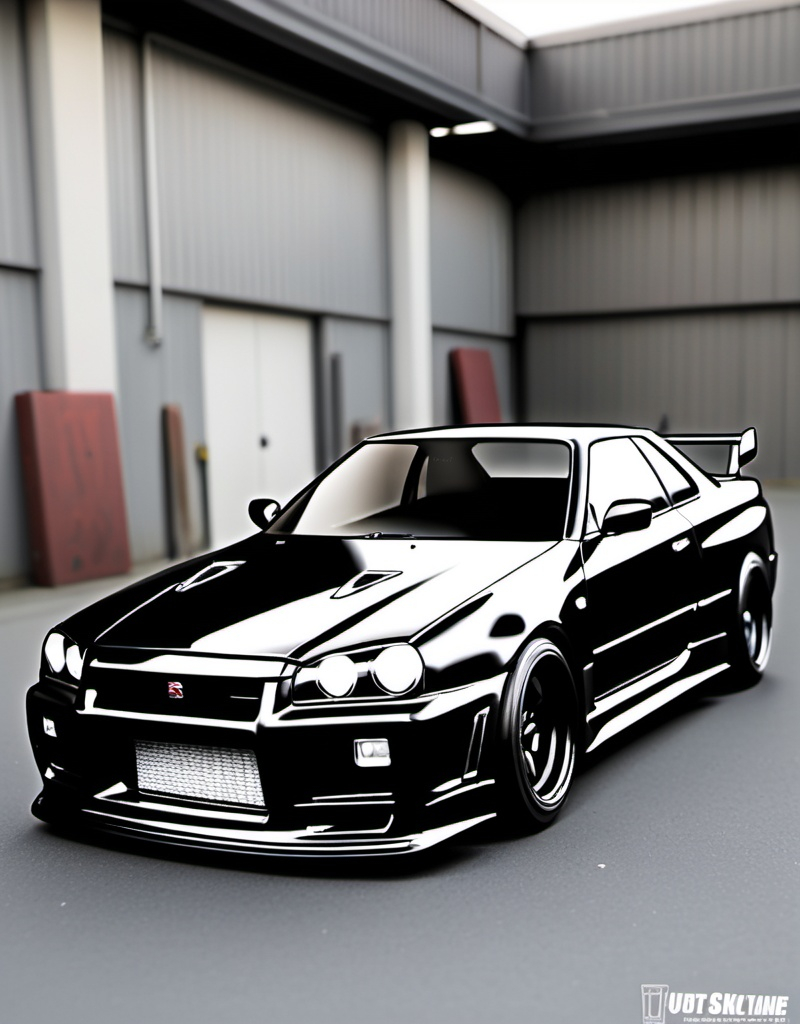 Prompt: Make a black nissan skyline gtr 34
