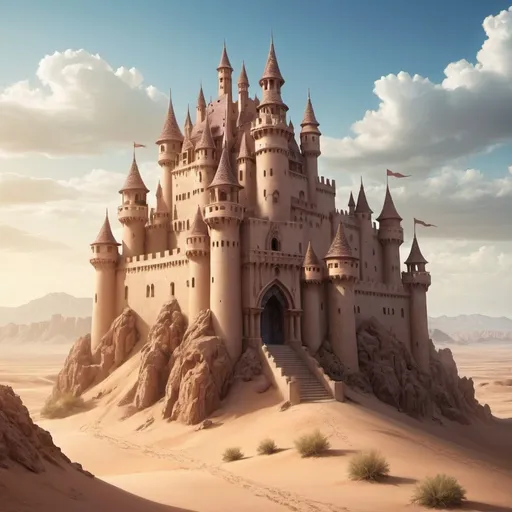 Prompt: fantasy art castle surrounded by desert