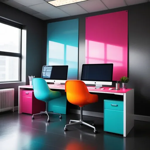 Prompt: only 0ne chair cool colorful modern office room