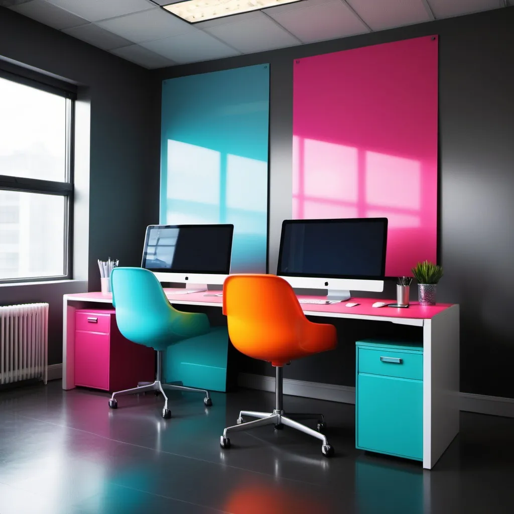 Prompt: only 0ne chair cool colorful modern office room