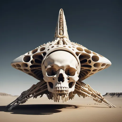 Prompt: a spaceship made of bones
