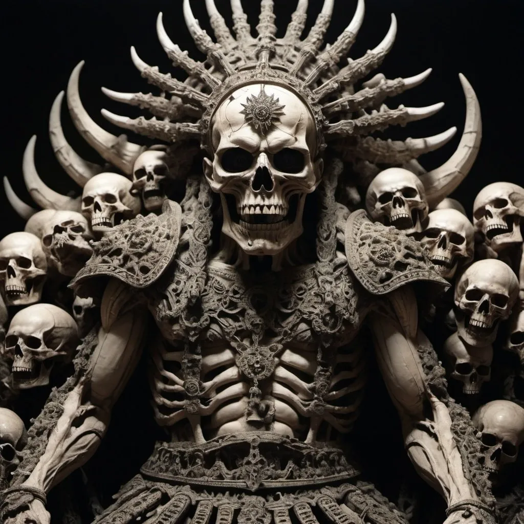 Prompt: The God of terror made of a thousand skulls the most terrifying scene ever imaginable 