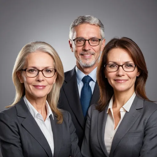 Prompt: 3  business people: 1 woman with 40 years, 1 woman with 30 years and 1  woman with 45 years and 1 man with 50 years