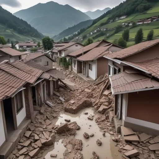 Prompt: large magnitude earthquake causing a huge disaster in a small village