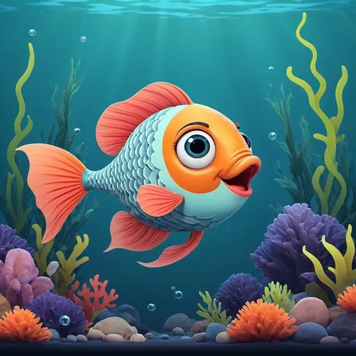 Prompt: Create an animated fish for kids, like cartoon