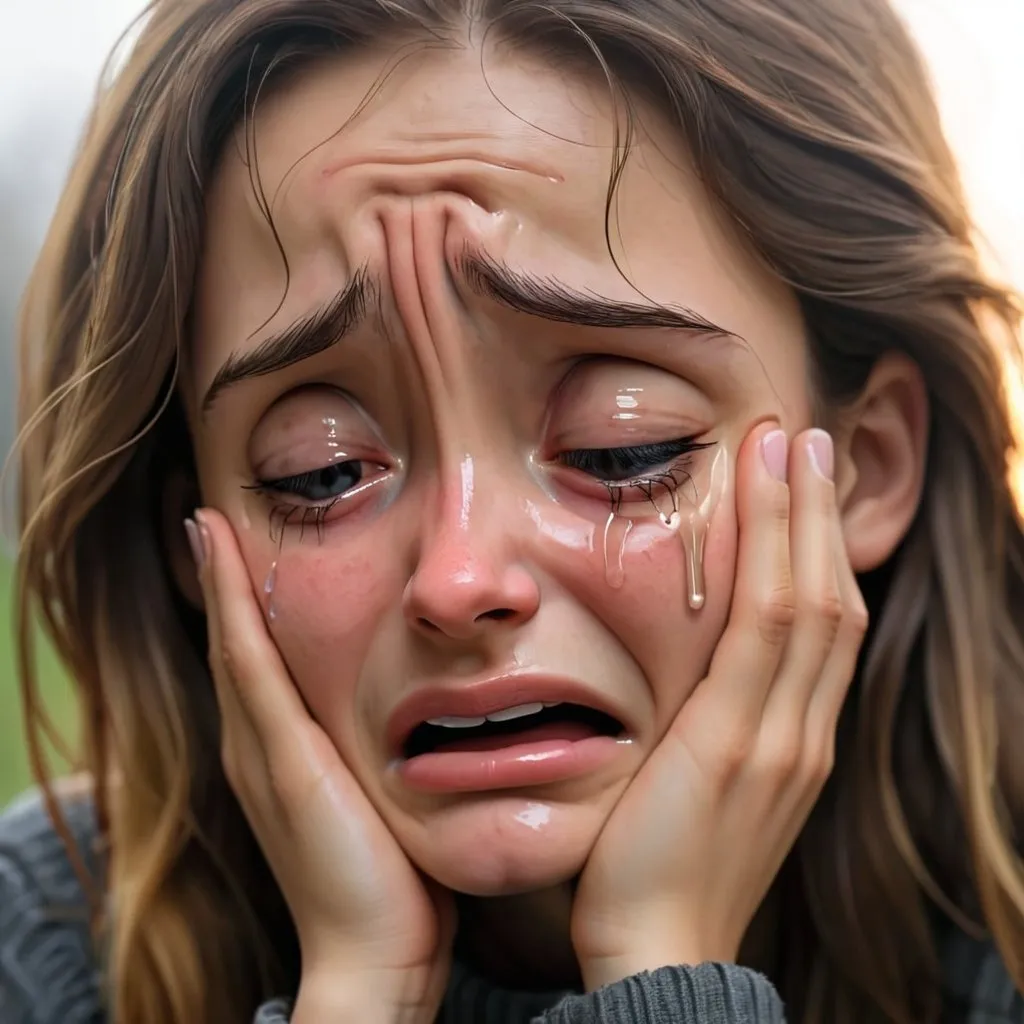 Prompt: A young woman crying 