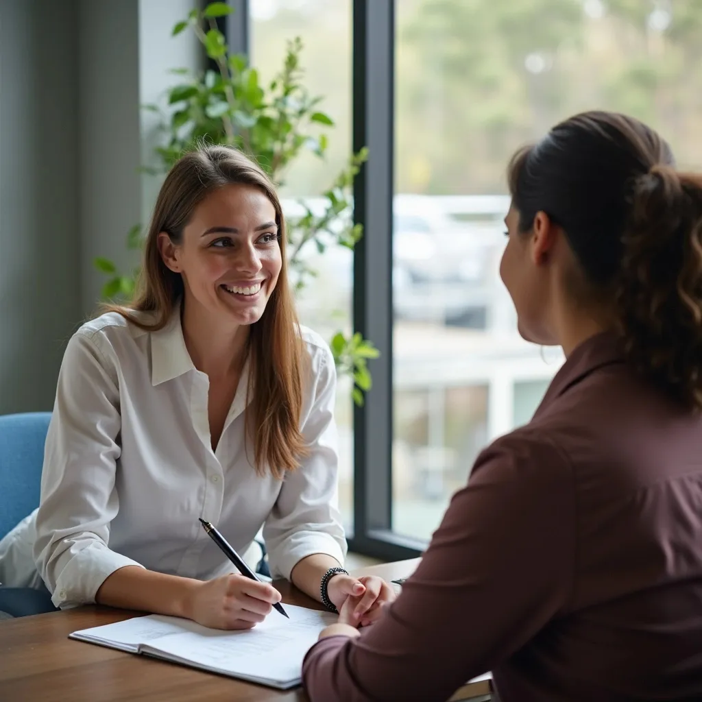 Prompt: a socialworker is having a conversation with a client