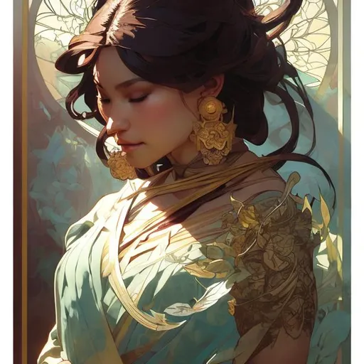 Prompt:  eastern, illustration,sharp,focused, jade, face, dao, flowing, art by artgerm and greg rutkowski and alphonse mucha