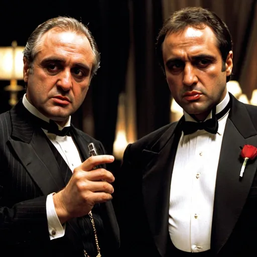 Prompt: Don Vito Corleone con Tony Montana(Scarface)