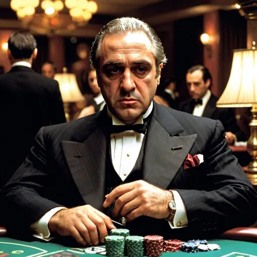 Prompt: Don Vito Corleone en un casino

