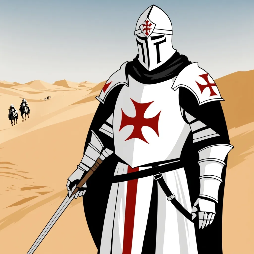 Prompt: Guy in crusader armour that is order of the knight templare in the desert 